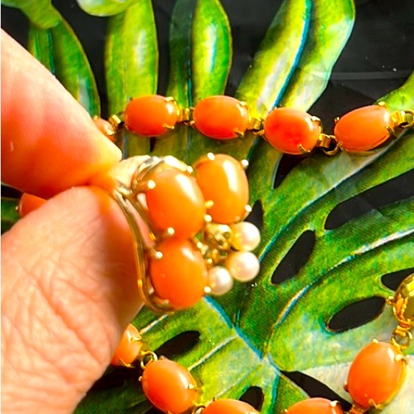 Hawaiian pink coral and pearl 14k ring - Picture 2 of 6